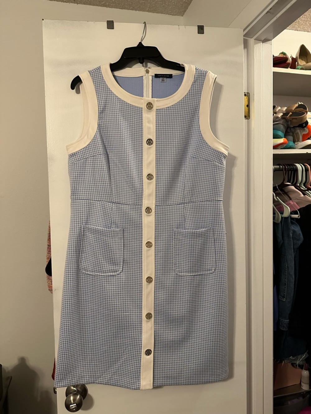Tommy Hilfiger Sleeveless Blue Shift Dress with white Trim